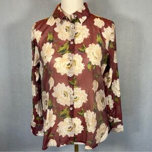 Bailey 44 Burgandy Floral Sheer Button-Down Shirt with Cream Blooms